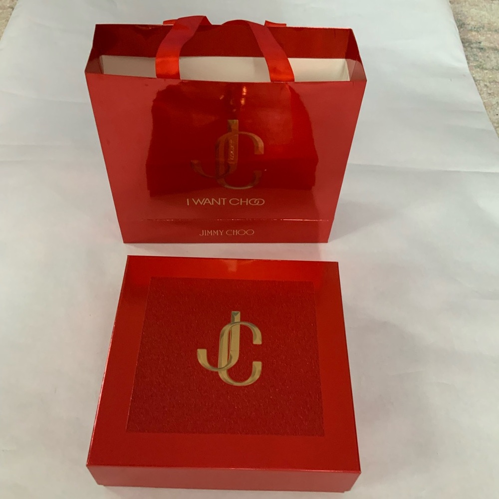 Jimmy Choo Red and Gold Gift Bag with Box - Picture 3 of 3